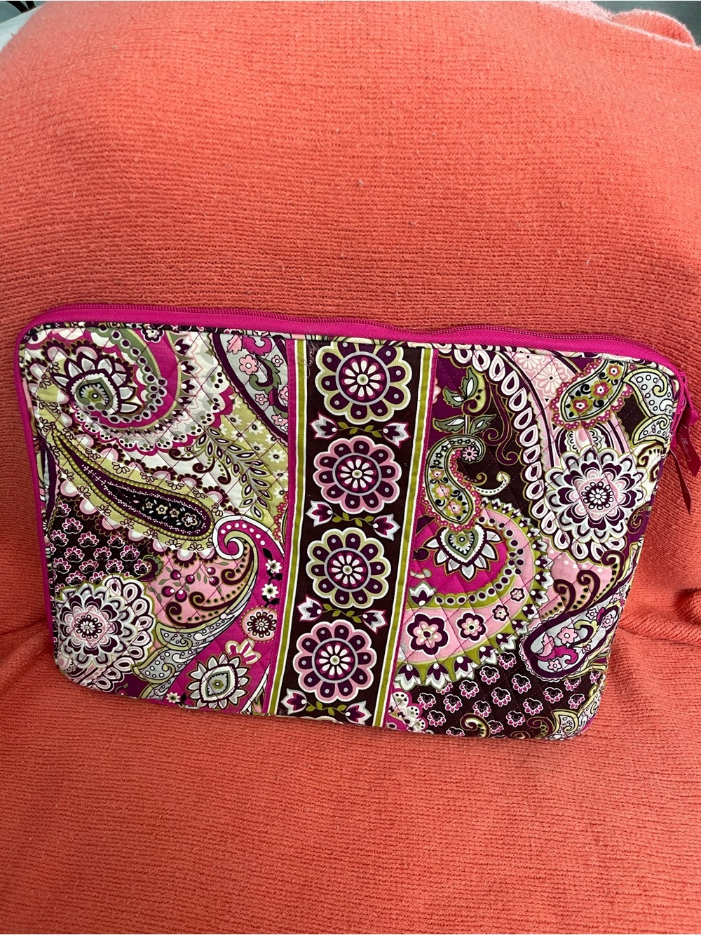 Vera Bradley Pink Multi Paisley Quilted Laptop Sleeve
